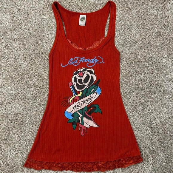 Ed Hardy Tops - SMALL Ed Hardy Lace Trim Tank